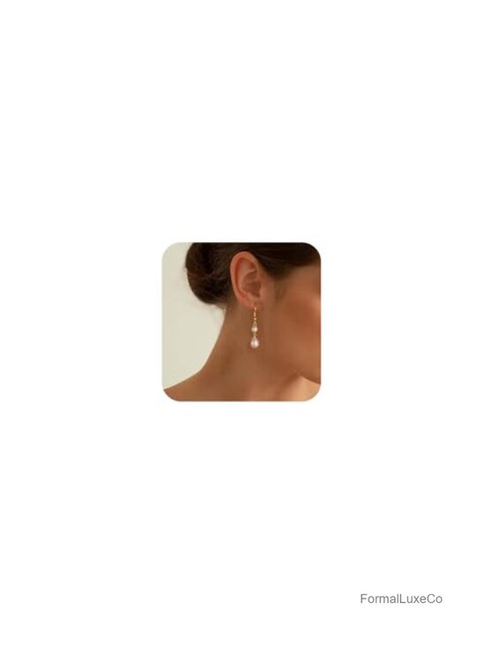 Jewelry - Gold Plated Freshwater Pearl Drop Stud Earrings Trendy Dangle Bridal Gift